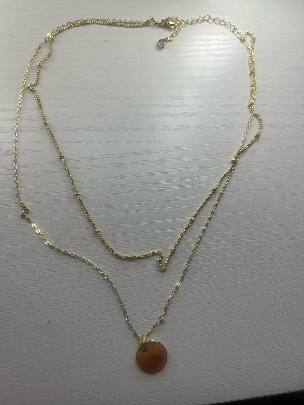 Gold Layered Necklace with Amber Pendant - Women Jewelry